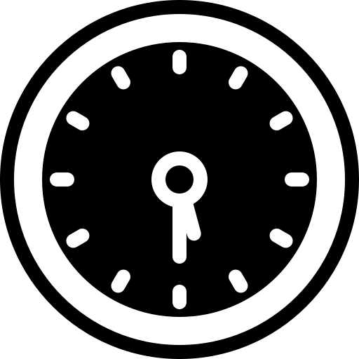 Clock symbol in black and white