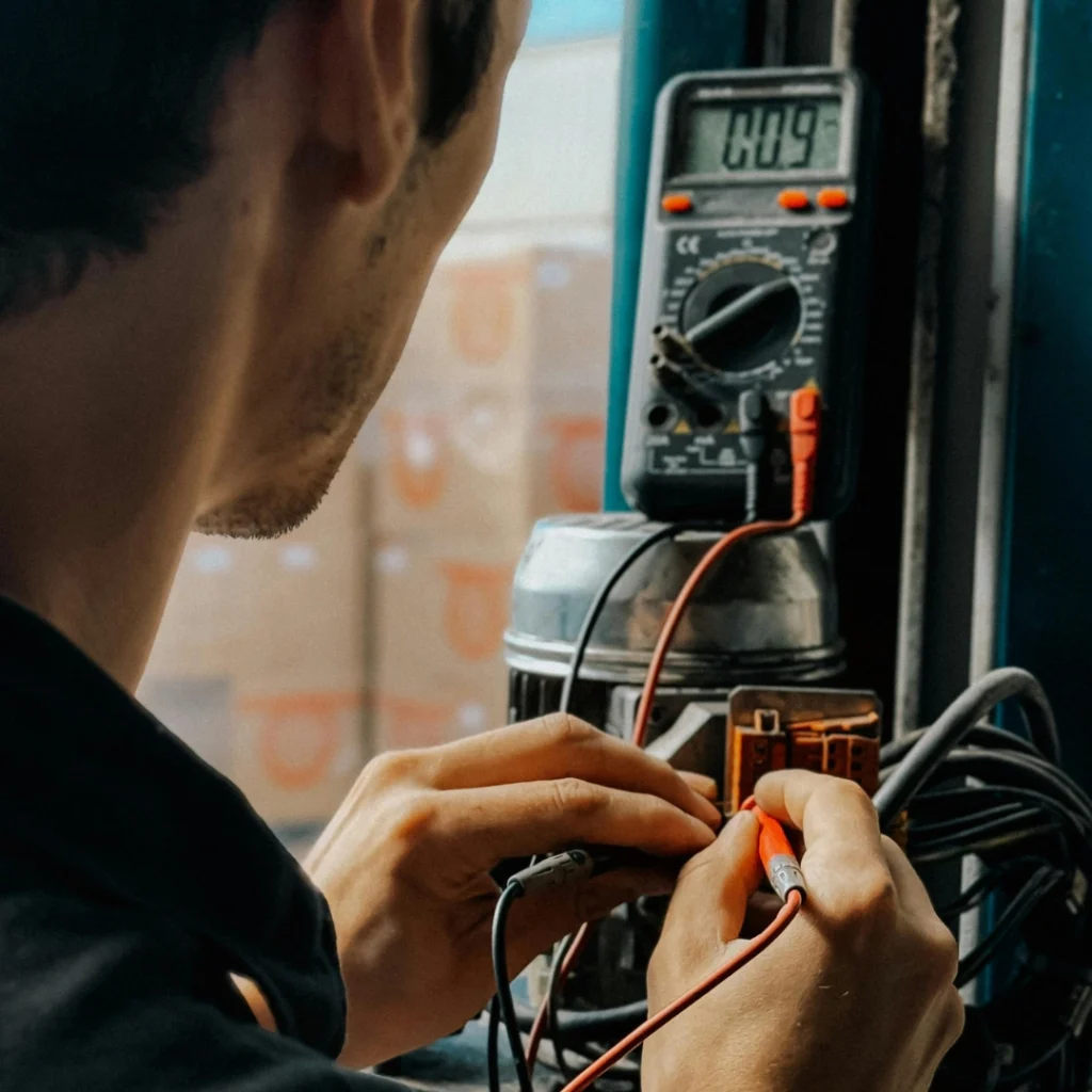 A man test the voltage of supply line